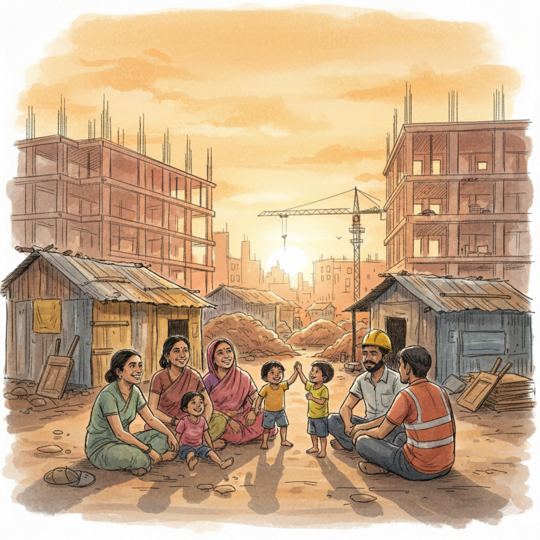 Among Greater Noida’s construction sites, we found families who carry more strength in their spirit than the buildings they build — and we knew we had to stand beside them. - Noida Slipper Donation