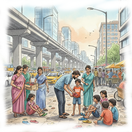 Among Noida's noise, the softest joy was found in simple acts of care. - Noida Slipper Donation