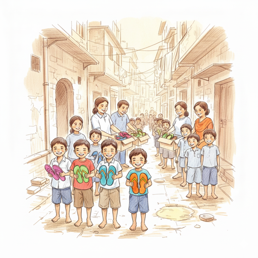 In Delhi’s narrow lanes, we found the loudest laughter — from children who had nothing, yet everything. - Delhi Slipper Donation